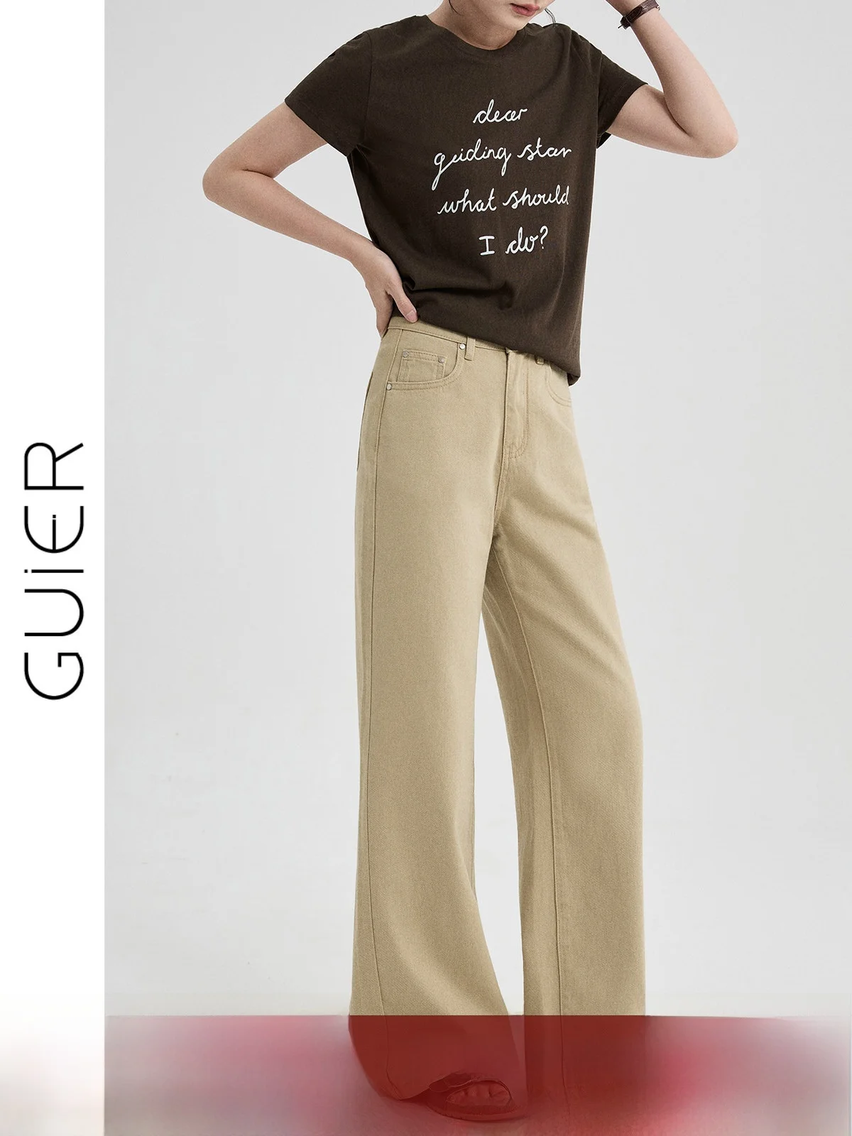 

Khaki Wide Leg Jeans High Waist Loose Straight Cut Summer New Style Women's Retro Slimming Jeans by Guier
