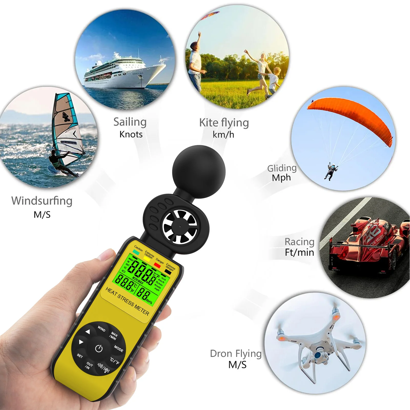 BTMETER BT-881W Air Anemometer RPM Meter Wind Digital Tachometer Handheld 4 In 1 Wind Speed Meter With Humidity Temperature Test