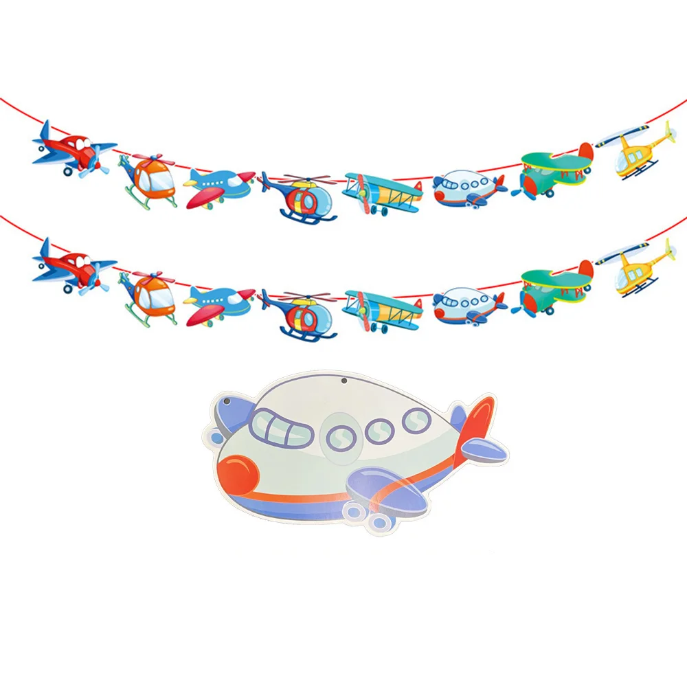 2pcs/set Airplane Paper Garland Banner for Kids Pilot Birthday DecorationAirplane Theme Party Supplies Decor