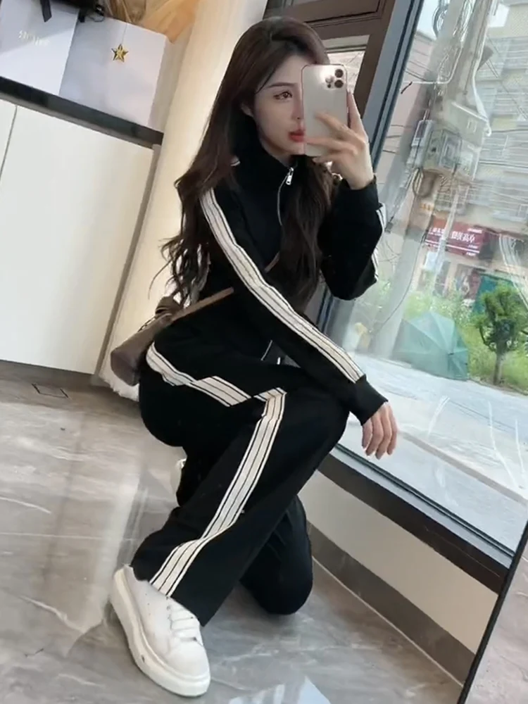 

Spring Autumn 2023 Short Hair Girls Running Sportswear Sweatshirt Two-Piece Pants Set High-End Feelings Polyester Fabric