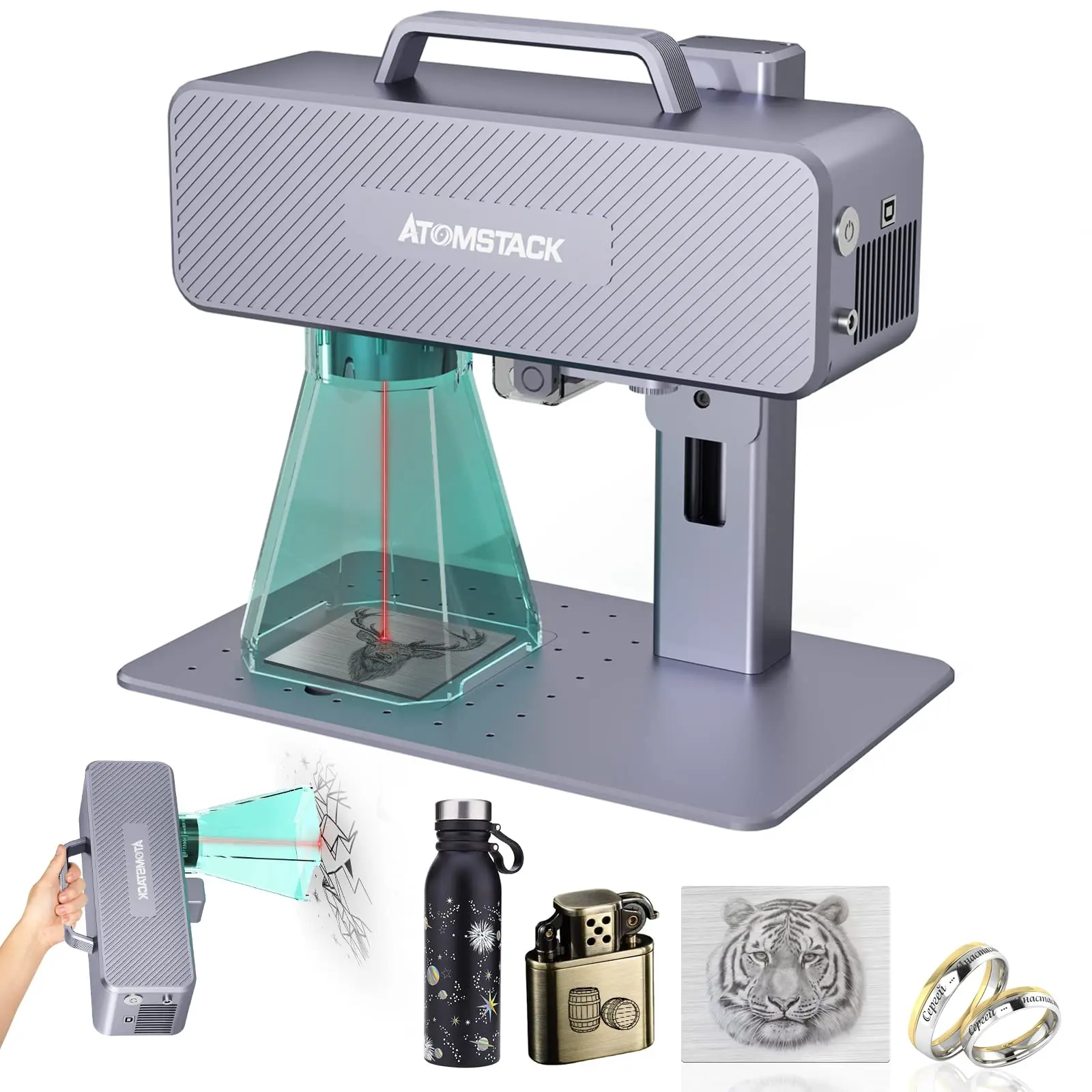 

ATOMSTACK M4 Infrared Marking Machine 720,000 mm/min Desktop Handheld Precise Positioning Fiber Engraver For Metal Plastic