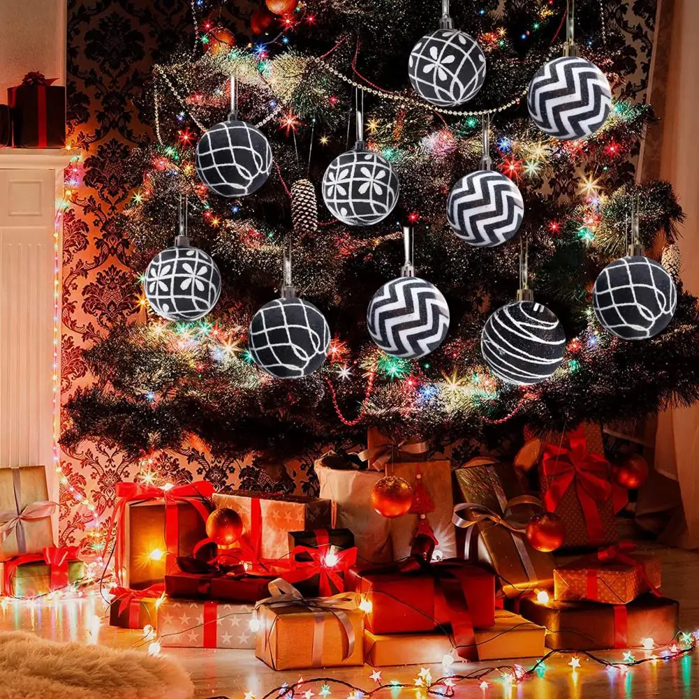 Christmas Tree Ornaments Hand-painted White Black Christmas Balls Set Festive Ornament Decorations for Home 6cm Hanging Xmas