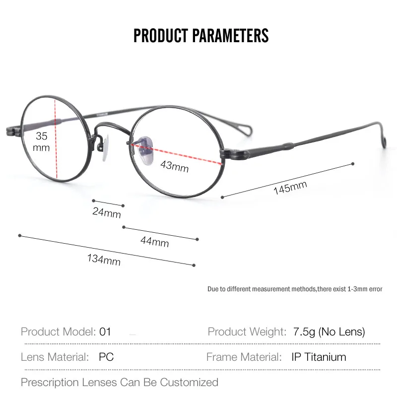 Vintage Pure Titanium Small Size Glasses Frame IP Plating Men Myopia Optical Prescription Eyeglasses Women Ultralight Eyewear