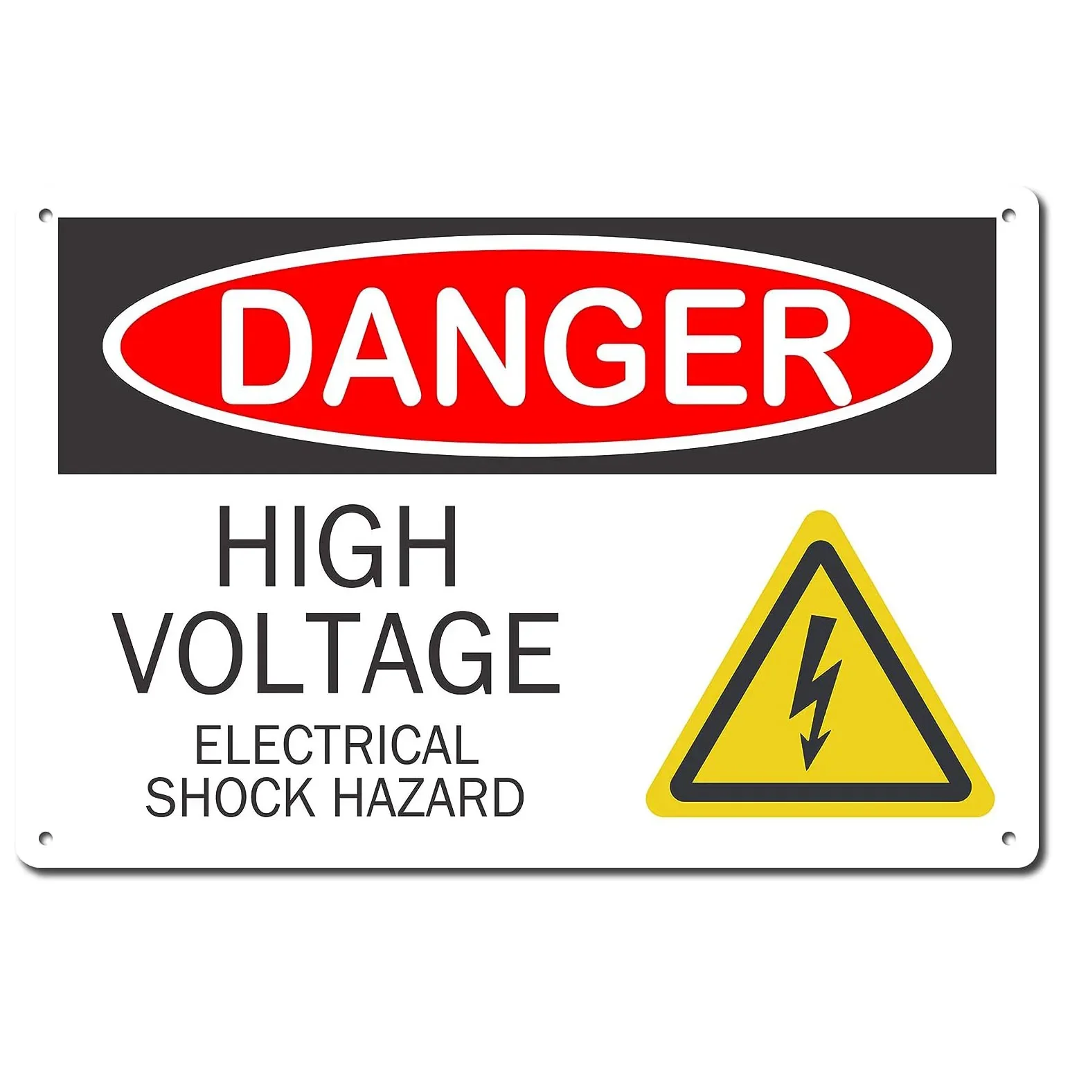 Warning Sign Danger High Voltage Electrical Shock Hazard Aluminum Tin Metal for Iron Mesh Fence Road 8x12 Inch Wall Art Decor