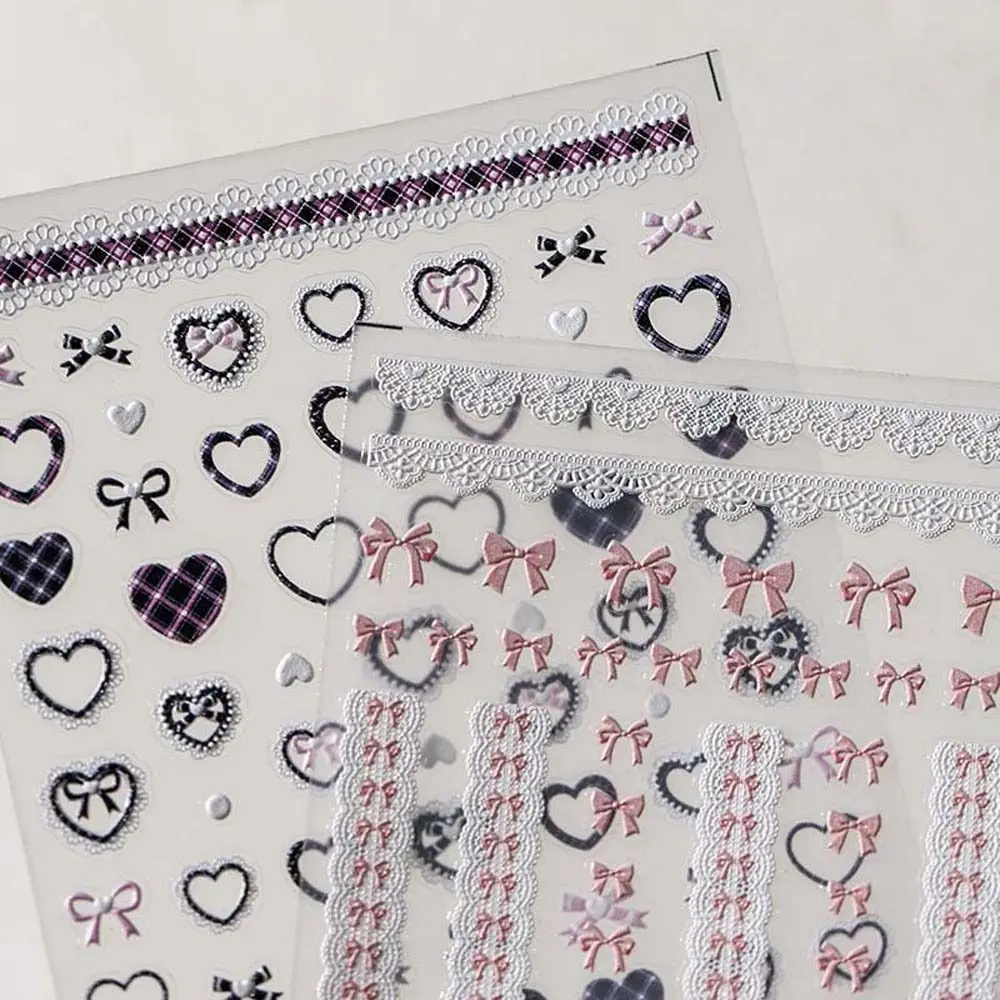 

Pearl Bow Stickers Lace Bow Nail Stickers Love Heart Pink White Black Lace Bowknot Nail Decals Nail Accessories