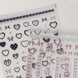 Pearl Bow Stickers Lace Bow Nail Stickers Love Heart Pink White Black Lace Bowknot Nail Decals Nail Accessories