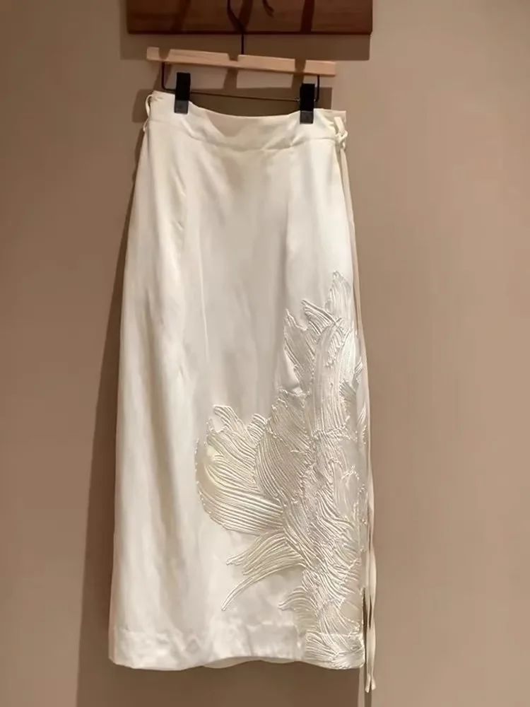 Chinesischer SLE-Rock mit hoher Taille, A-Linie, für Damen, weißes Design, Sensation, schlankmachend, Frühlingsfaion, lässig, Polyesterfaser