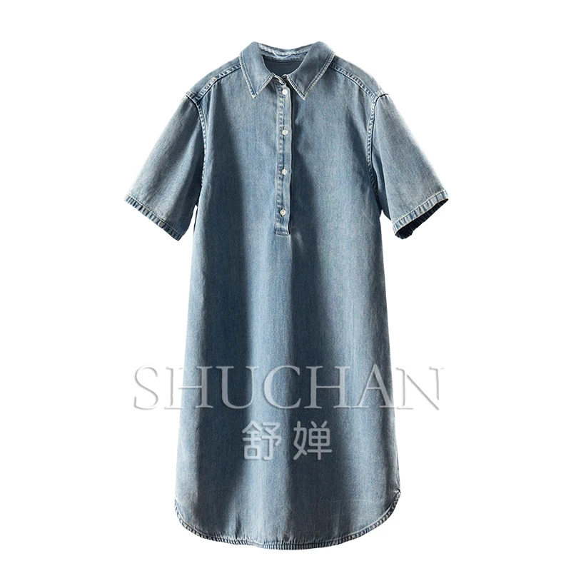 

New return to youth high quality 100 tencel denim short sleeve dress women 05E8