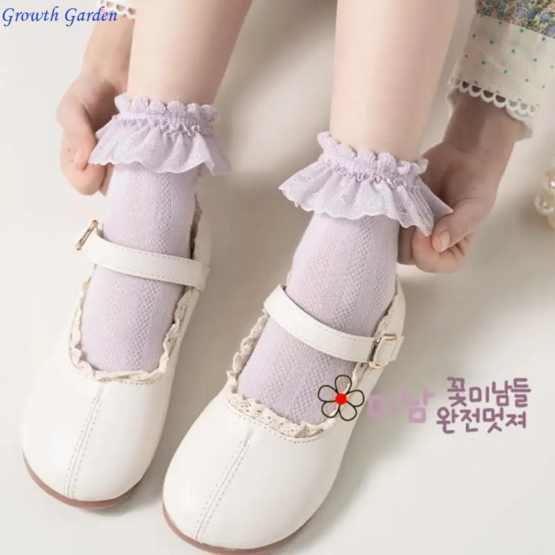 

5 Pairs Breathable Cotton Socks Kids Ankle Socks Feature Stylish Floral Edges E65D