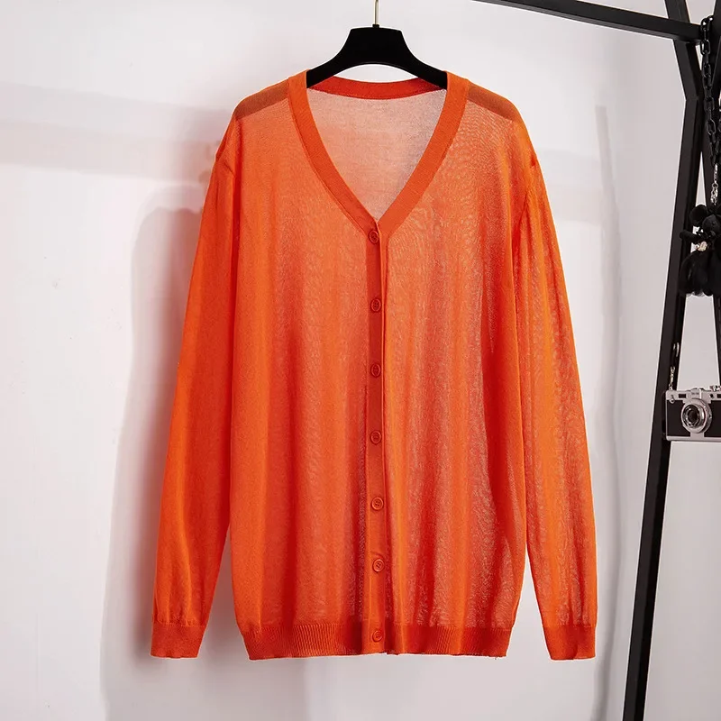 Big Size Women Clothing Extra Large Women 100 175kg Bust 150 160cm Ice Silk Sunscreen Thin Coat Knitted Cardigans