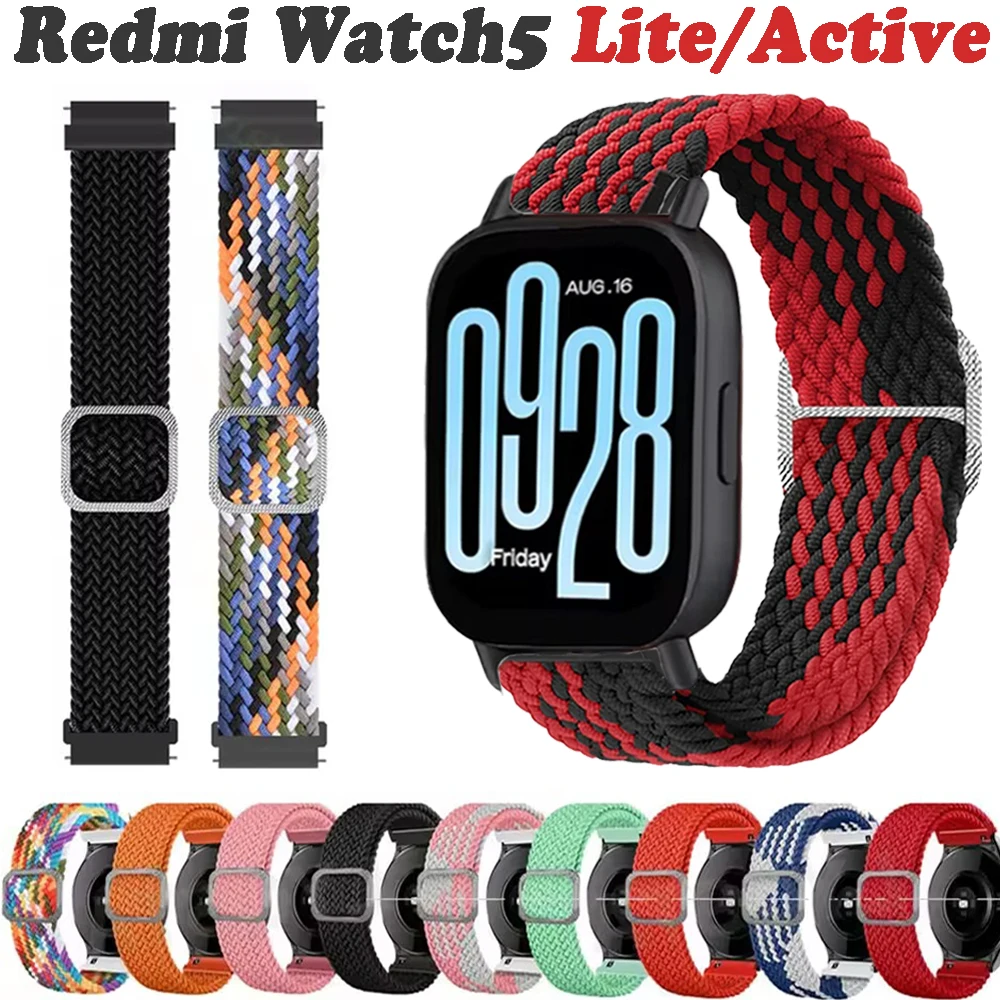 22mm Stretch Nylon Braid Watch Band for Redmi Watch 5 Active/Lite Strap Soft Sport Bracelet for Redmi Watch5 Lite Wristband