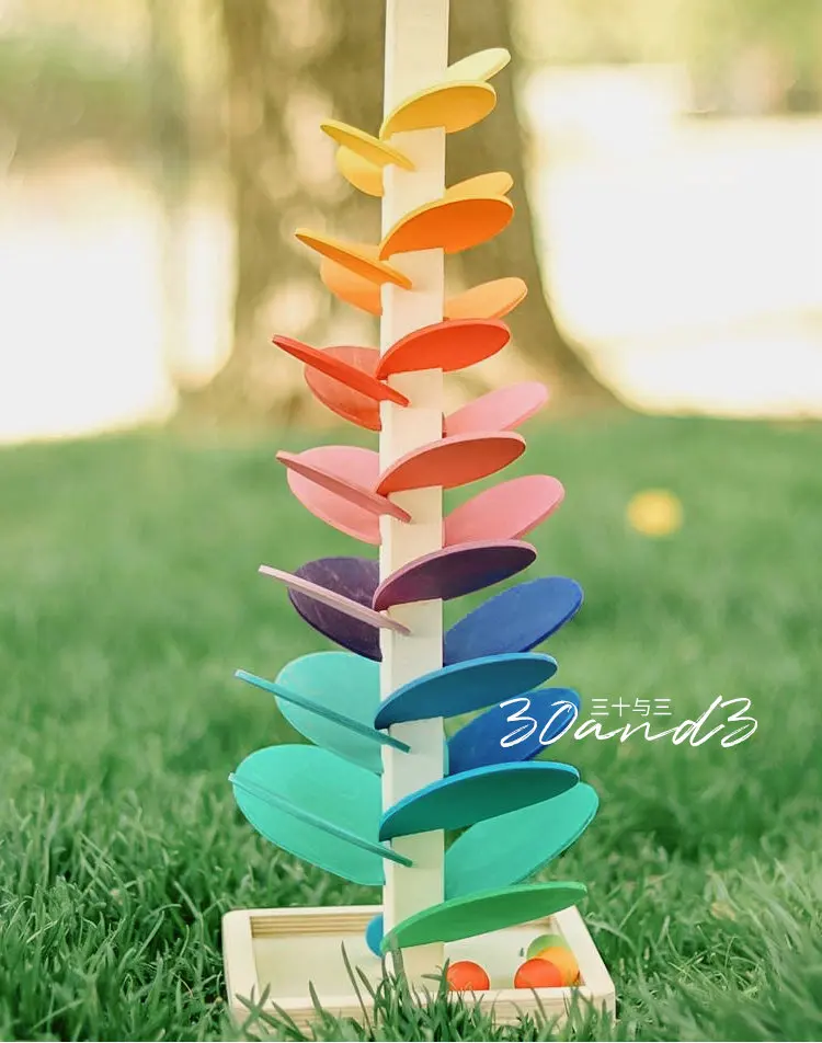 Montessori petalo di legno albero blocchi giocattolo arcobaleno per bambini palla da corsa pista da corsa giocattoli educativi per bambini regali per bambini