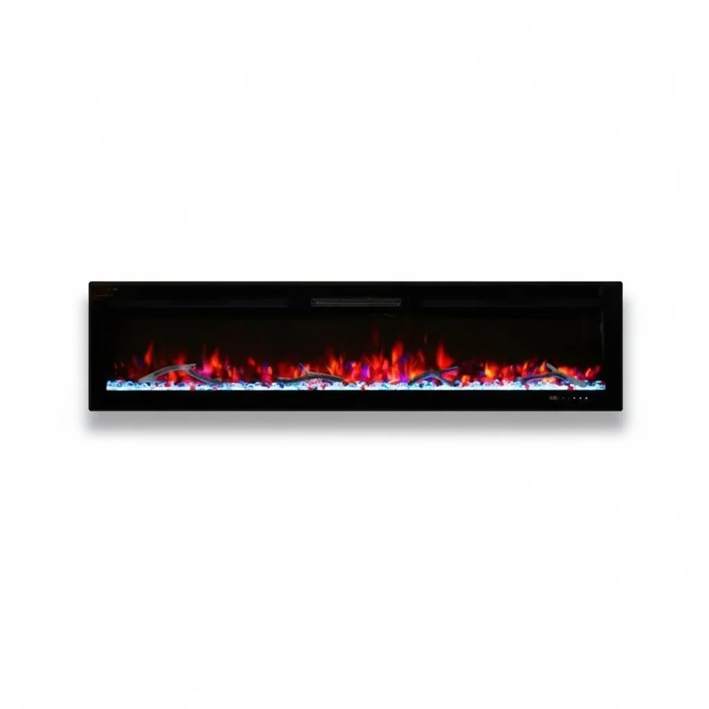 Electric Fireplace Insert, Metal Steel Crystal LED Flame Fireplace, 1500W Smart Infrared Remote Control Fireplace Heater
