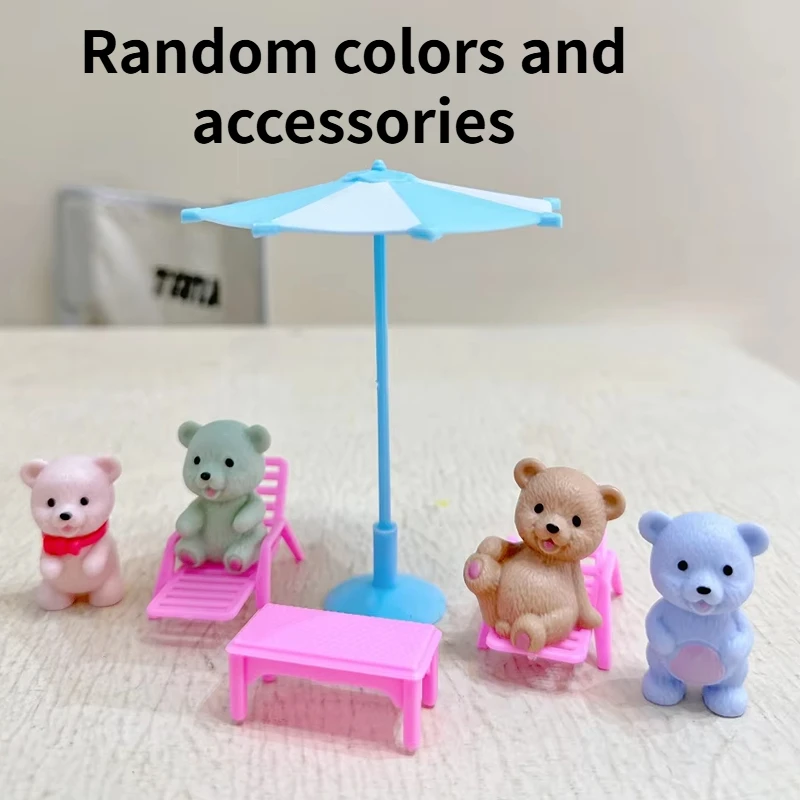 Children\'s Play House Toys with Teddy Bears Pet Bathrooms Scene Little Girls Family Pet Toys Gift for Kids