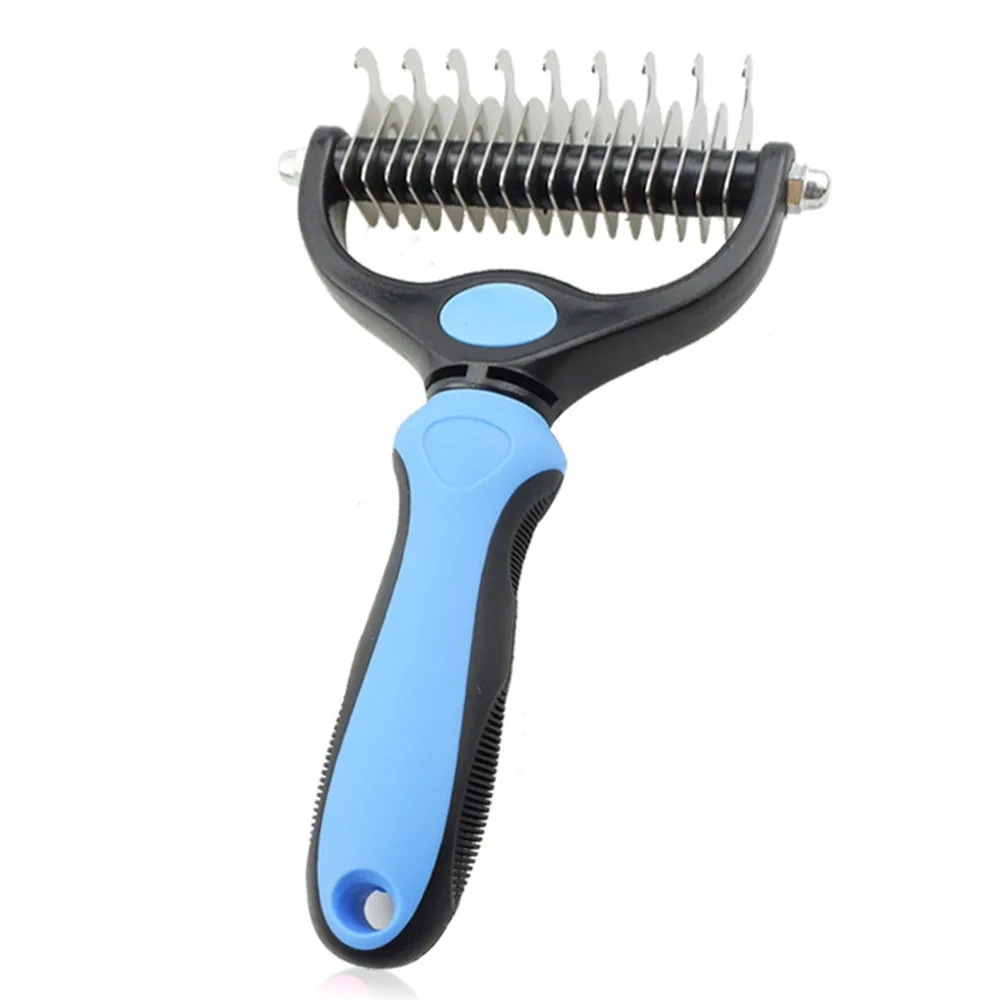 2-Side Dematting Tool for Dogs & Cats Pets Grooming Brush Double Sided Shedding and Dematting Undercoat Rake Hair Removal Comb