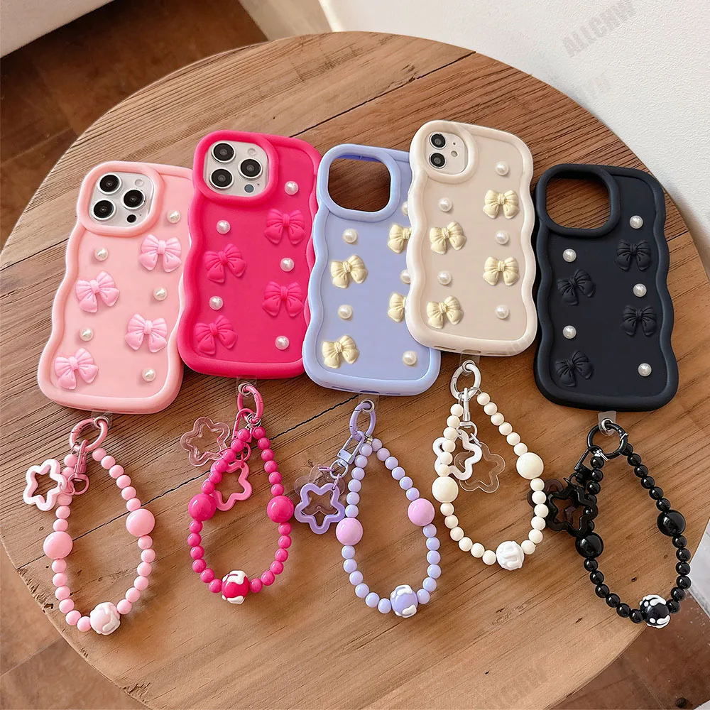 A50 A50S M10 M11 M12 M22 M32 3D Bowknot Pearl Wave Silicone Phone Case For Samsung Galaxy A10 A10S A20 A20S A30 A30S