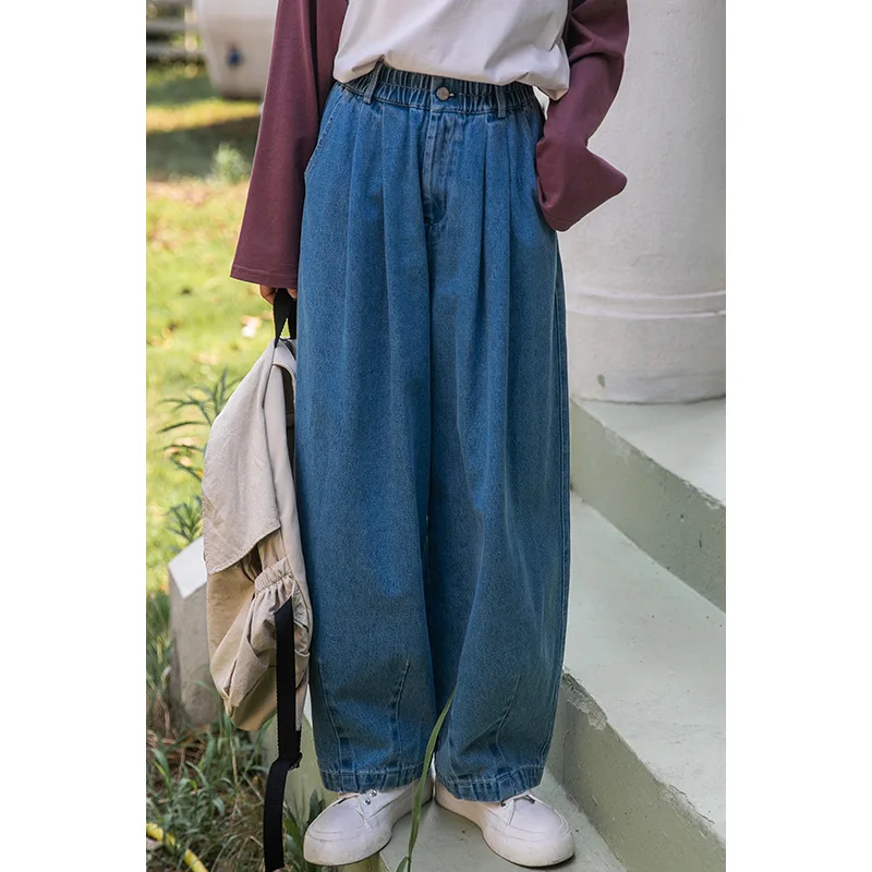 Harajuku Fashion Denim Pants Women Y2k Oversize Streetwear Elastic High Waist Vintage Wide Leg Blue Jeans Pants Baggy Trousers