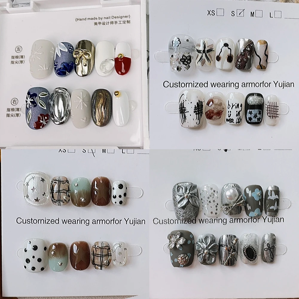 

Sweet Cool Light Luxury Handmade Short Square Round Nails Party Stickers Flower Pearl Shining Stars Bowknot Press On Nails