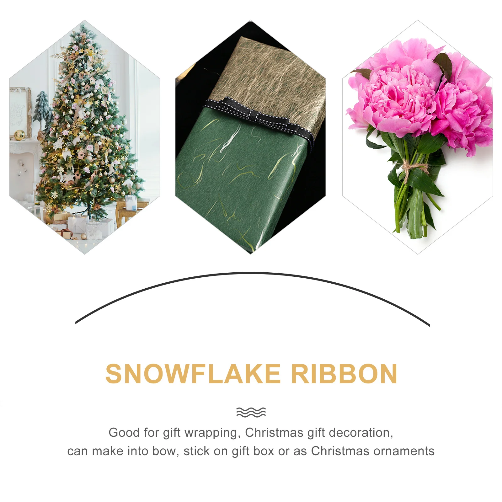 

2Pcs Christmas Gold Glitter Snowflake Sheer Ribbon for Wrapping Gift Bow Tree Decoration Packaging Christmas Ribbon