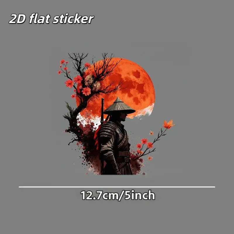 Samurai Red Moon Car Sticker Waterproof Durable Vinyl Decal for Window Body Laptop Smooth Surface