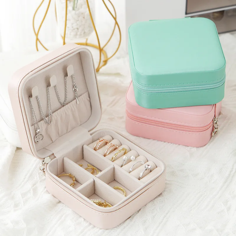 Portable Jewelry Storage Box Home Travel Earrings Necklace Ring Jewelry Box Mini Layered Jewelry Display Case