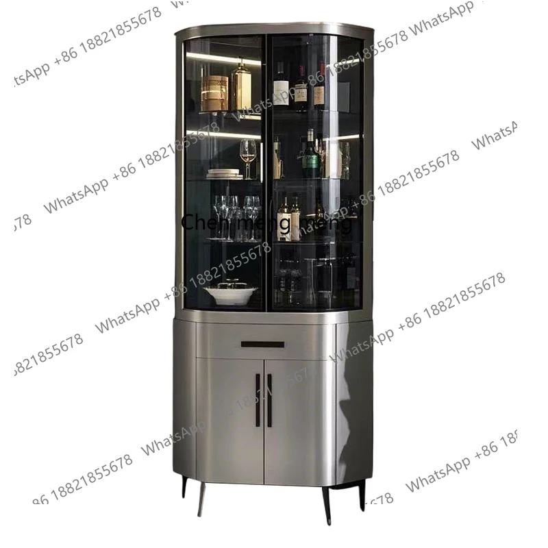 خزانة زاوية من الخشب الصلب الإيطالي، خزانة مشروبات زجاجية بسيطة وحديثة، خزانة زاوية فاخرة لتخزين غرفة المعيشة