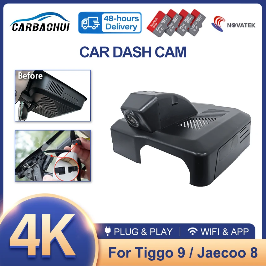 for Jaecoo 8 J8 Fulwin T10 Lucano L8 2023-2026 Video Recorder 4K DVR Dash Cam Wifi OEM Camera 170° Wide Angle Night Vision