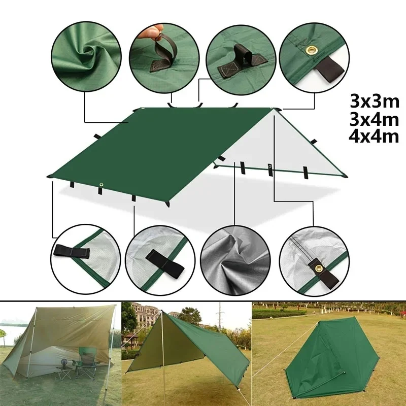 4x4m 4x3m 3x3m 19 Hang Points Tent Tarp Survival Sun Shelter Shade Canopy Outdoor Backpacking Waterproof Camping Awning SunShade