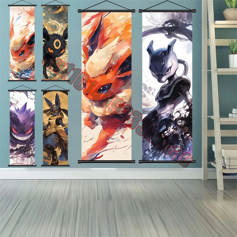 

Classic Cartoon Anime Pokemon Gengar, Pikachu, Charizard, Mewtwo High Quality Art Reel Drawing Suitable for Bedroom Decoration