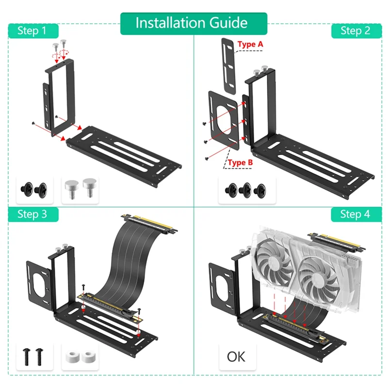 Superb Vertical GPU Mount Bracket, 2 Slots Graphics Card Steering Holder With Hardware, EGPU Dock, External GPU Docking Station