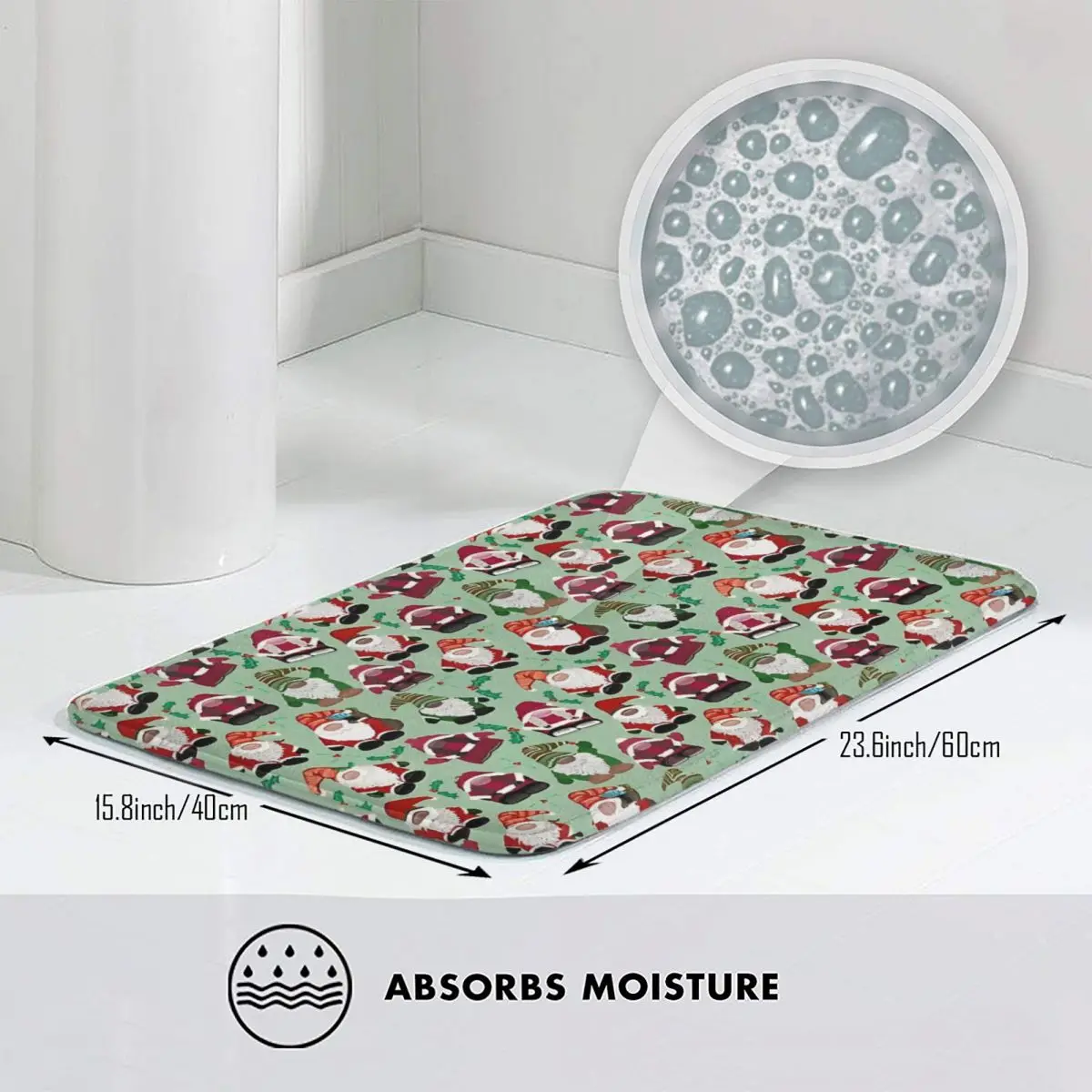 Christmas Santa Gnomes Bath Mat Anti-Slip Toilet Mat Quick Dry Kitchen Shower Room Foot Mat Velvet Soft Bathroom Carpet