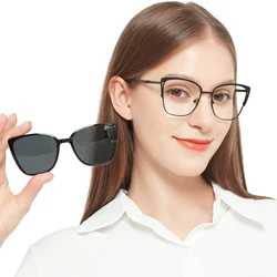 Magnetic Reading Sun Glasses Clip on Sunglasses Readers for Women Fashion Cat Eye Polarized Frame UV400