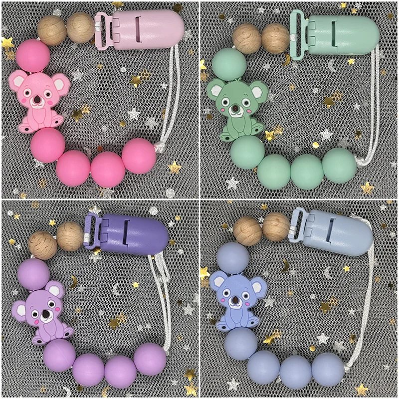 2024 DIY Silicone Baby Pacifier Clip Koala Handmade Beech Chain Holder Soother Gift Round Bead Teething Chain for Care Chew Toys