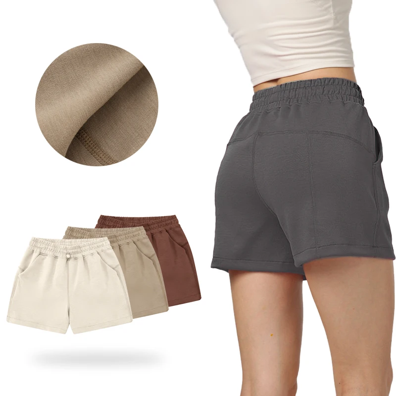 

(S-XL) Дышащие хлопковые шорты для пилатеса и йоги для девочек, спортивные шорты для бега с эластичным поясом и шнурком для женщин