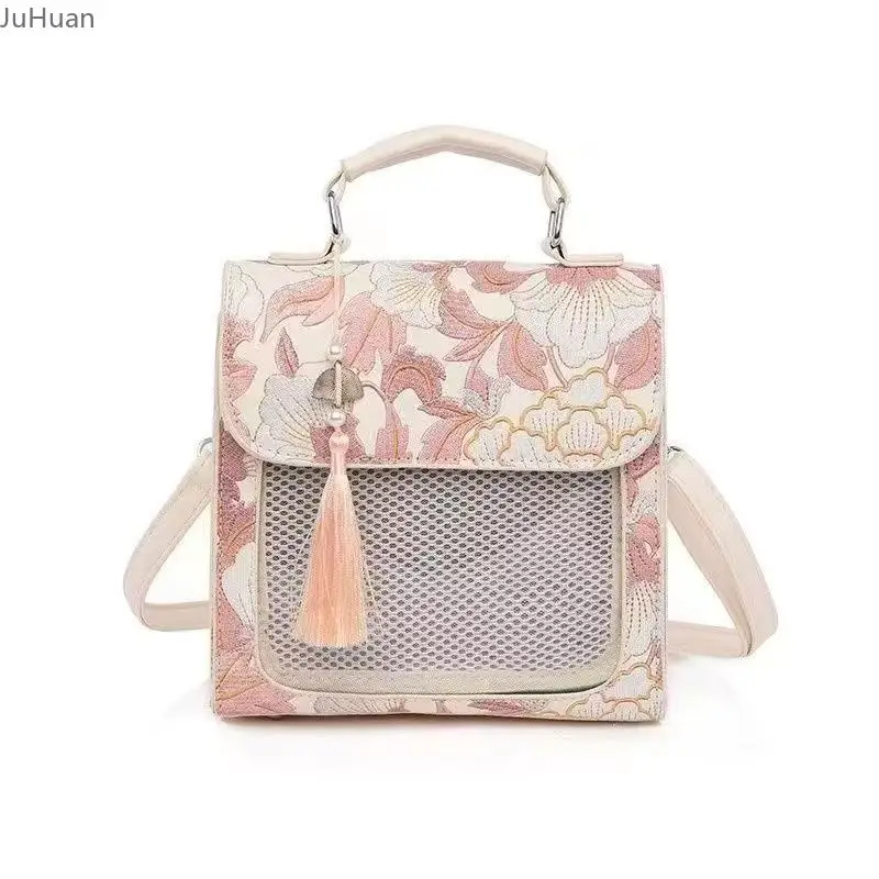 Chinese Antique Flower Shadow Fringed Messenger Bags Female Transparent Window Two-dimensional Bar Small Food Backpack Lta Bag