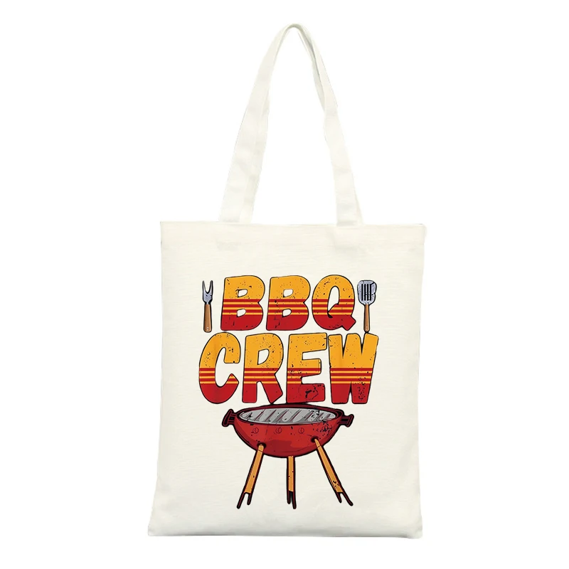 BBQ Graphic Canvas Tote Bag, Retro Style for Summer Outdoor Gatherings and Casual Shopping