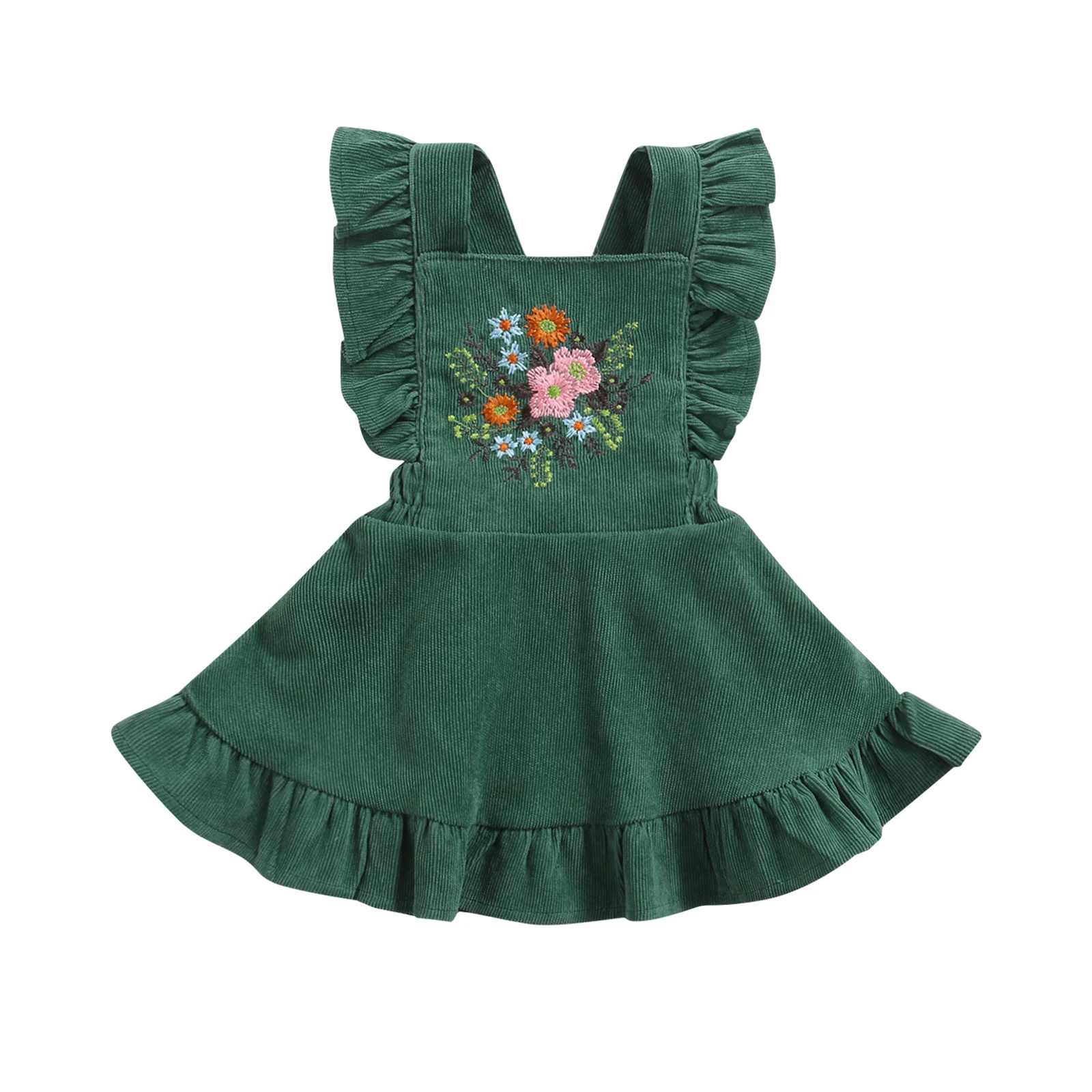 Baby Girl’s Casual Suspender Ruffles Skirt Vintage Flower Embroidered A-line Princess Skirt