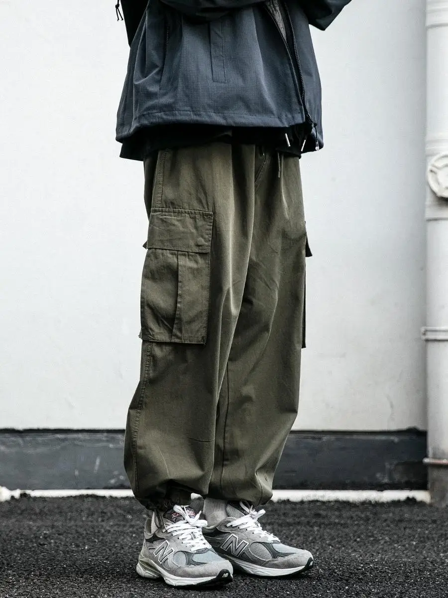 

Свободные прямые брюки-карго с манжетами на резинке, повседневные длинные брюки для работы, весна-осень, модный бренд