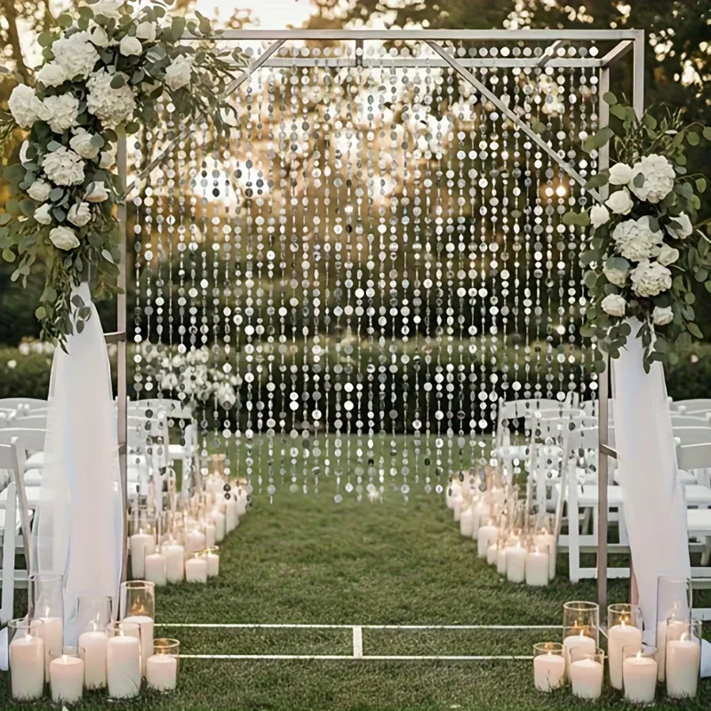 12 Stück Pailletten-Vorhang, silberfarben, glitzernd, hängende Dekorationen, 100 cm lang, für Hochzeitshintergrund, Party-Dekoration, Raumteiler – Detail 7