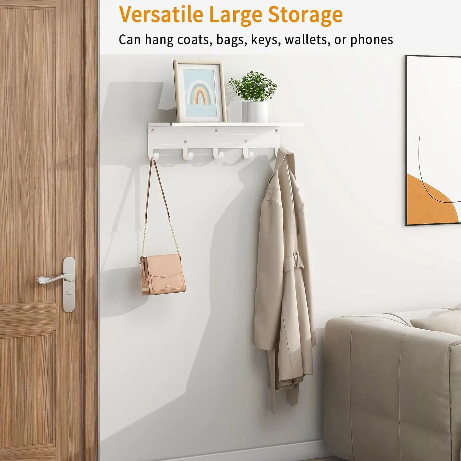 

Настенная вешалка-полка с 5 крючками, 17 дюймов, металлическая, для прихожей, для хранения одежды и сумок