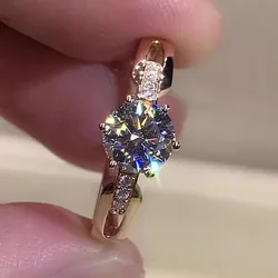 Nişan yüzüğü kaplama 14K gül altın kakma altı pençe kristal 585 mor altın yüzük kadınlar için alyanslar çiftler için takı