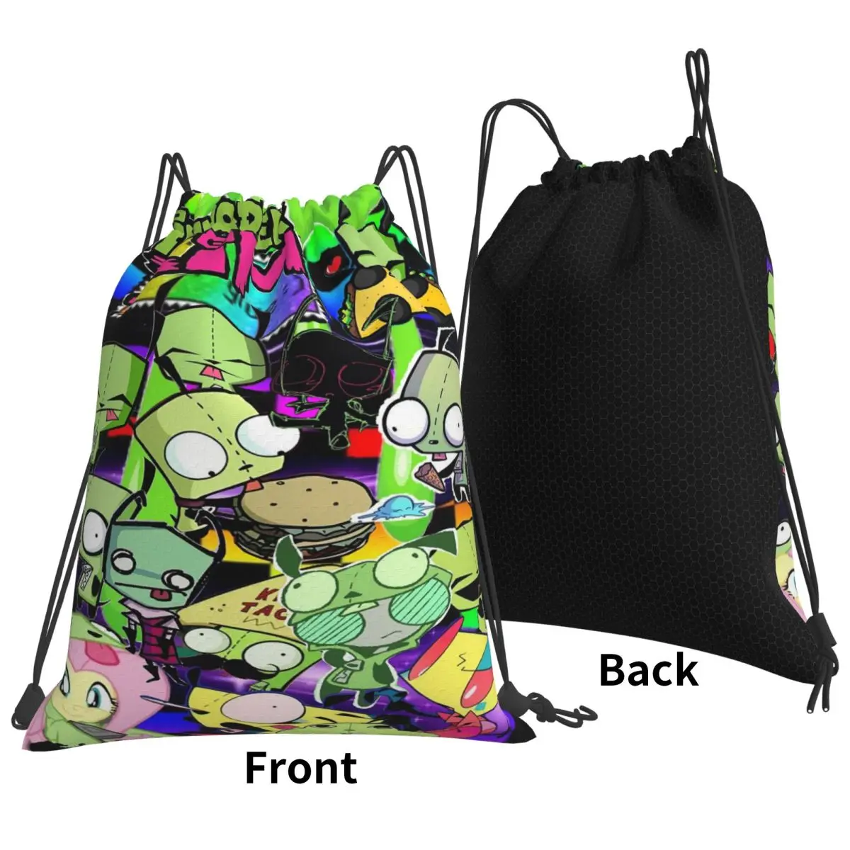 Invaders Zims Anime Cartoon Alien Backpacks Multi-function Drawstring Bundle Pocket Sports Bag Book Bags for Travel Students