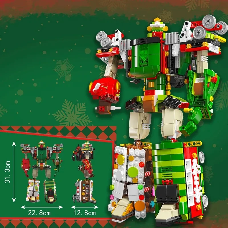 MOULD KING 12028 MOC 2 IN 1 Changing Robot and Winter Holiday Train Building Blocks Bricks Toy Christmas Gifts For Kids