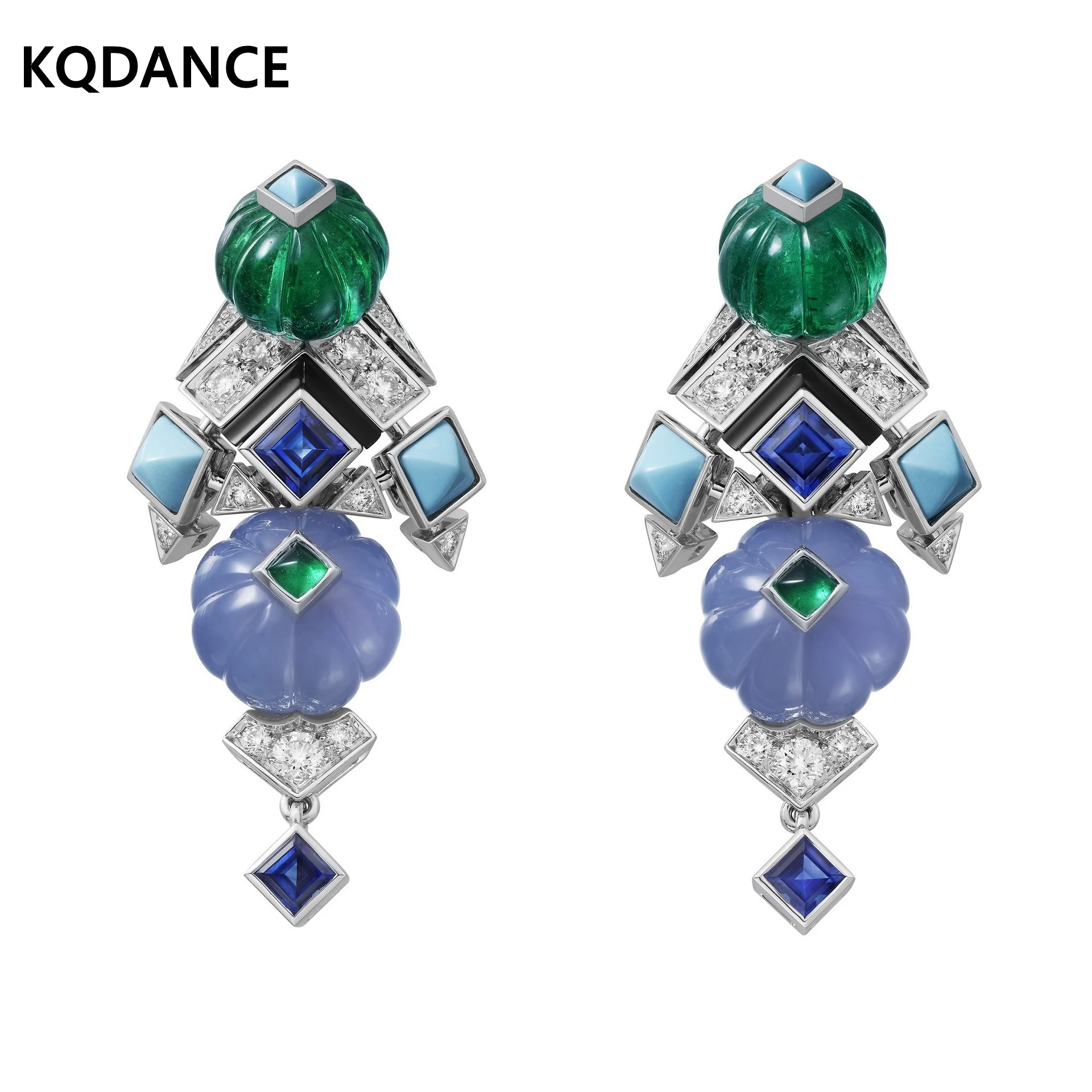 

KQDANCE Luxury 36mm Solid 925 Silver Blue Sapphire High carbon Diamond Green Gemstone Fruit Style Earrings For Women Anniversary