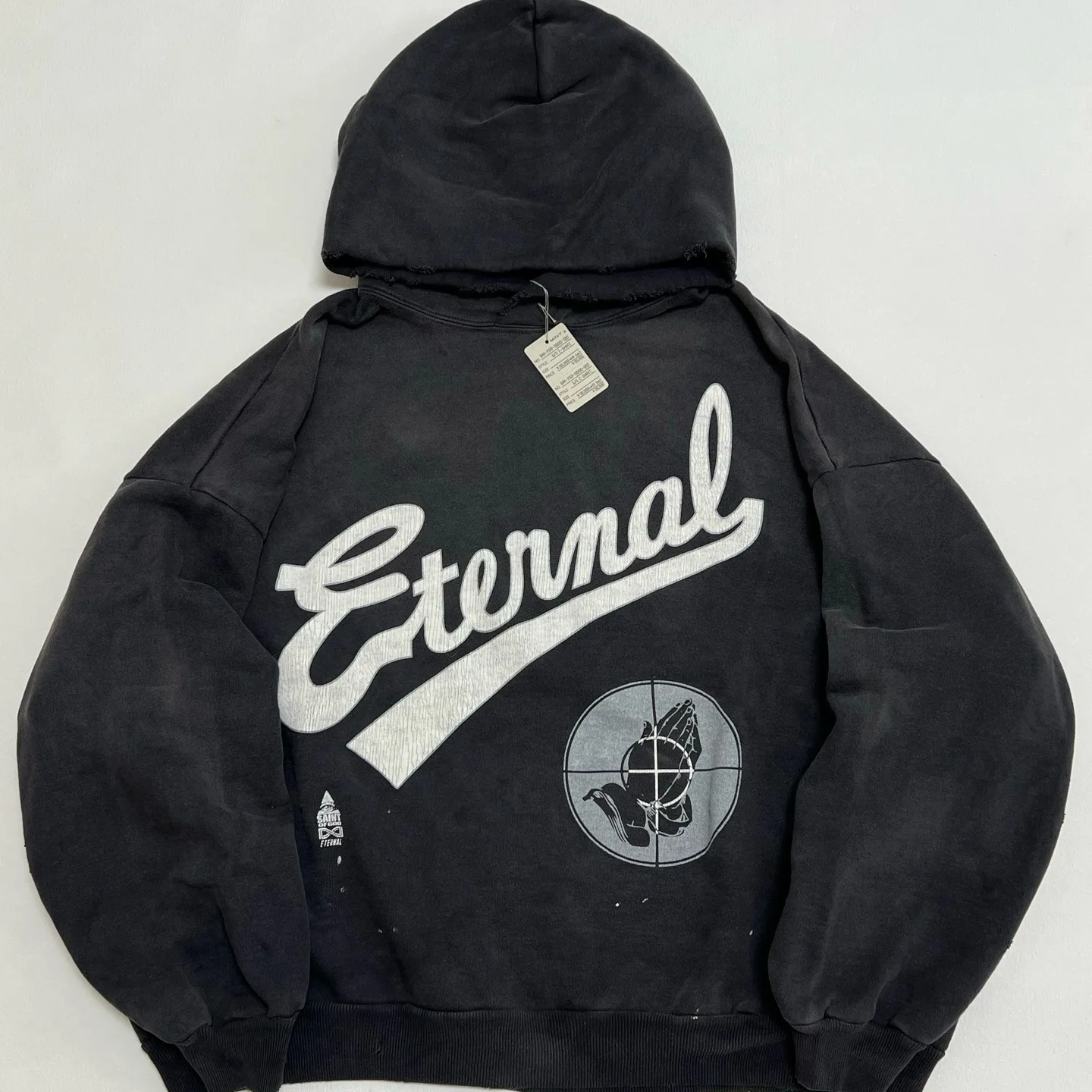 Moletom com Capuz Estampado com Tema de Oração, Efeito Desbotado, Moda Jovem, Manga Longa, Corte Regular, Casual, Para Todas ...