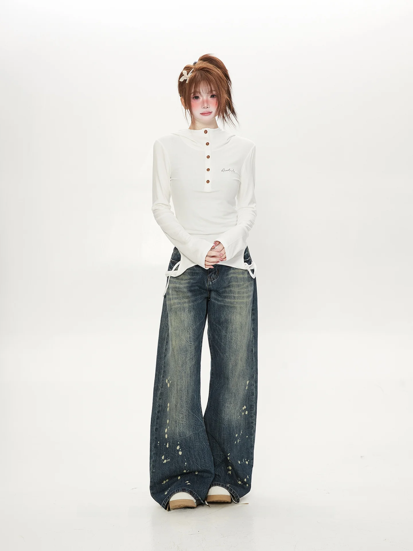 

Женская приталенная толстовка с длинным рукавом и капюшоном, весна-осень, в американском стиле Hot Girl, базовая футболка-топ, дизайнерская модель, белый цвет