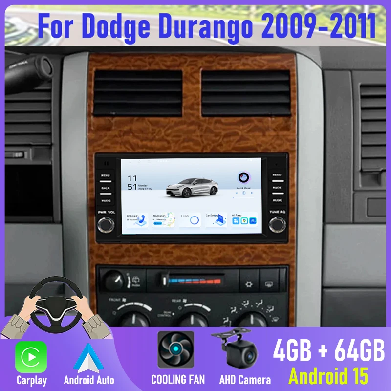 

7" Android 15 2DIN Car Stereo 4+64GB For Dodge Durango 2009-2011 Wireless Carplay Android Auto GPS Navi WiFi BT FM Backup Camera