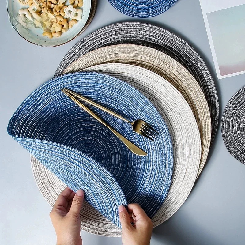 1pcs Round Table Mat Woven Ramie Placemats Anti Slip Dining Table Mats Non-Slip Tableware Bowl Pads Kitchen Drink Cup Coasters