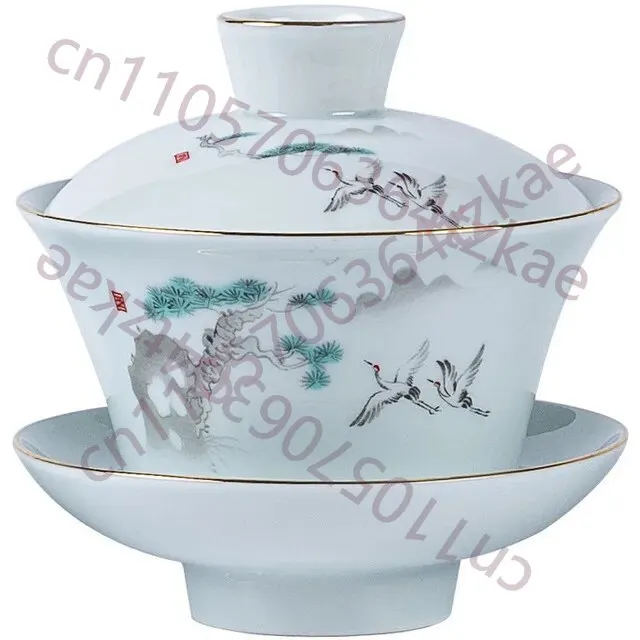 

Керамическая чайница Sancai, большая, с золотым декором, чайная чашка, чайная пиала, гайвань с изображением садовых птиц
