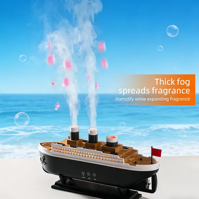 Titanic Ship Model Air Humidifier 250ml with Remote Control Essential Oil Diffuser Jellyfish Light Smoke Ring Spray for Home
